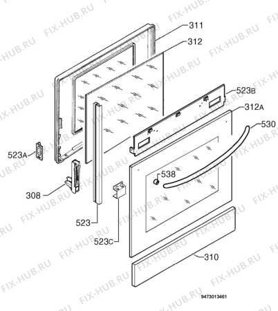 Взрыв-схема плиты (духовки) Electrolux EKM6732W - Схема узла Door 003